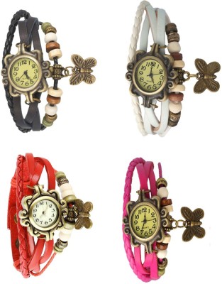 NS18 Vintage Butterfly Rakhi Combo of 4 Black, Red, White And Pink Analog Watch  - For Women   Watches  (NS18)