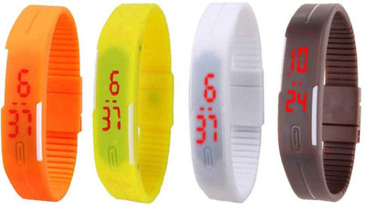 

NS18 Silicone Led Magnet Band Combo of 4 Orange, White, Yellow And Brown Watch - For Boys & Girls