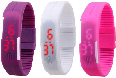 NS18 Silicone Led Magnet Band Combo of 3 Purple, White And Pink Digital Watch  - For Boys & Girls   Watches  (NS18)