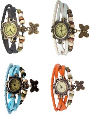 NS18 Vintage Butterfly Rakhi Combo of 4 Black, Sky Blue, White And Orange Analog Watch  - For Women   Watches  (NS18)