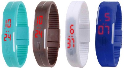 NS18 Silicone Led Magnet Band Combo of 4 Sky Blue, Brown, White And Blue Digital Watch  - For Boys & Girls   Watches  (NS18)