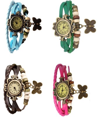 NS18 Vintage Butterfly Rakhi Combo of 4 Sky Blue, Brown, Green And Pink Analog Watch  - For Women   Watches  (NS18)