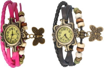 NS18 Vintage Butterfly Rakhi Watch Combo of 2 Pink And Black Analog Watch  - For Women   Watches  (NS18)