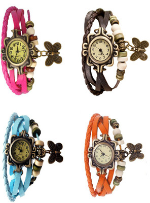 

Kissu Vintage Rakhi Combo of 4 Pink, Sky Blue, Brown And Orange Watch - For Women