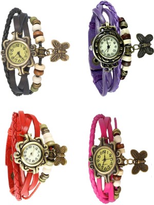 NS18 Vintage Butterfly Rakhi Combo of 4 Black, Red, Purple And Pink Analog Watch  - For Women   Watches  (NS18)