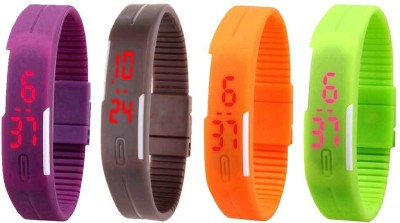 

NS18 Silicone Led Magnet Band Combo of 4 Purple, Brown, Orange And Green Watch - For Boys & Girls