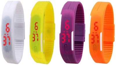 NS18 Silicone Led Magnet Band Combo of 4 White, Yellow, Purple And Orange Digital Watch  - For Boys & Girls   Watches  (NS18)