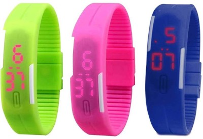 RSN Silicone Led Magnet Band Combo of 3 Green, Pink And Brown Digital Watch  - For Men & Women   Watches  (RSN)