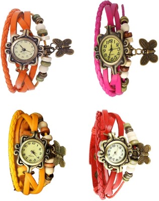 NS18 Vintage Butterfly Rakhi Combo of 4 Orange, Yellow, Pink And Red Analog Watch  - For Women   Watches  (NS18)