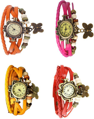 

NS18 Vintage Butterfly Rakhi Combo of 4 Orange, Yellow, Pink And Red Watch - For Women