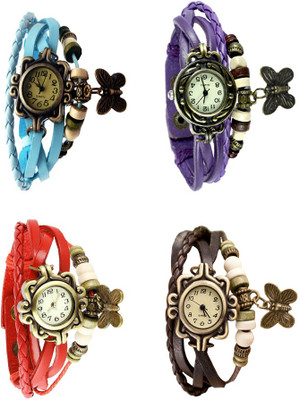 

Kissu Vintage Rakhi Combo of 4 Sky Blue, Red, Purple And Brown Watch - For Women