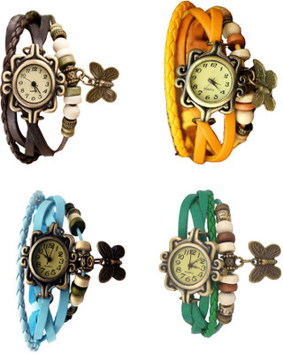 

Kissu Vintage Rakhi Combo of 4 Brown, Sky Blue, Yellow And Green Watch - For Women