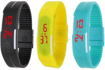 NS18 Silicone Led Magnet Band Combo of 3 Black, Yellow And Sky Blue Digital Watch  - For Boys & Girls   Watches  (NS18)