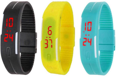 

Kissu Led Band Watch Combo of 3 Black, Yellow And Sky Blue Watch - For Couple