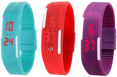 NS18 Silicone Led Magnet Band Combo of 3 Sky Blue, Red And Purple Digital Watch  - For Boys & Girls   Watches  (NS18)