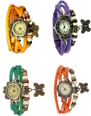 NS18 Vintage Butterfly Rakhi Combo of 4 Yellow, Green, Purple And Orange Analog Watch  - For Women   Watches  (NS18)