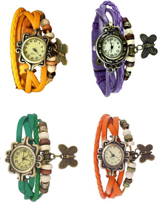 

Kissu Vintage Rakhi Combo of 4 Yellow, Green, Purple And Orange Watch - For Women