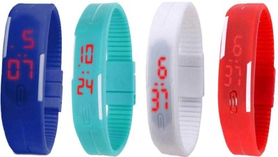 NS18 Silicone Led Magnet Band Watch Combo of 4 Blue, Sky Blue, White And Red Digital Watch  - For Couple   Watches  (NS18)