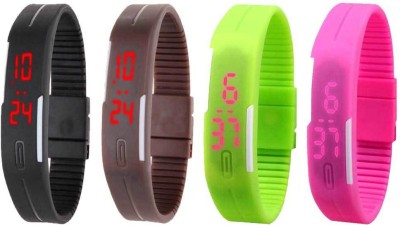 NS18 Silicone Led Magnet Band Combo of 4 Black, Brown, Green And Pink Digital Watch  - For Boys & Girls   Watches  (NS18)