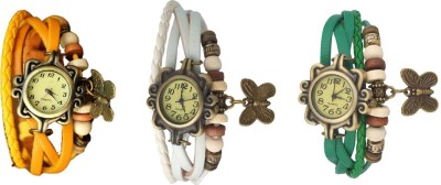 NS18 Vintage Butterfly Rakhi Watch Combo of 3 Yellow, White And Green Analog Watch  - For Women   Watches  (NS18)
