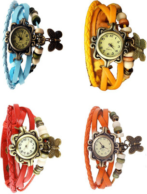 View NS18 Vintage Butterfly Rakhi Combo of 4 Sky Blue, Red, Yellow And Orange Analog Watch  - For Women Wrist Watches Price Online(NS18)