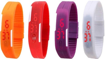 NS18 Silicone Led Magnet Band Combo of 4 Orange, Red, Purple And White Digital Watch  - For Boys & Girls   Watches  (NS18)