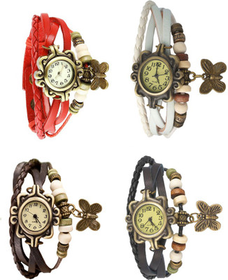

Kissu Vintage Rakhi Combo of 4 Red, Brown, White And Black Watch - For Women