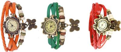

Kissu Vintage Rakhi Watch Combo of 3 Orange, Green And Red Watch - For Women