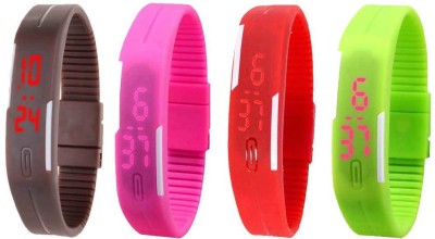 NS18 Silicone Led Magnet Band Combo of 4 Brown, Pink, Red And Green Digital Watch  - For Boys & Girls   Watches  (NS18)