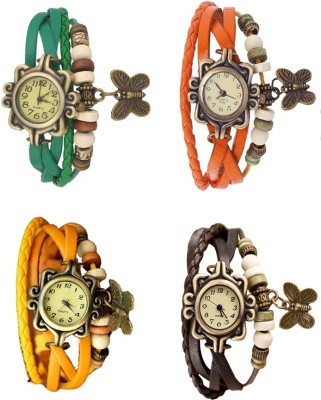 NS18 Vintage Butterfly Rakhi Combo of 4 Green, Yellow, Orange And Brown Analog Watch  - For Women   Watches  (NS18)