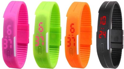 NS18 Silicone Led Magnet Band Combo of 4 Pink, Green, Orange And Black Digital Watch  - For Boys & Girls   Watches  (NS18)