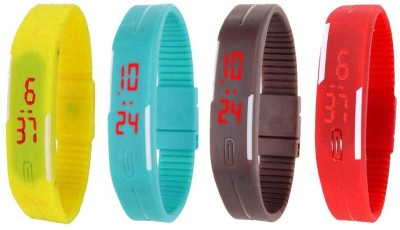 NS18 Silicone Led Magnet Band Watch Combo of 4 Yellow, Sky Blue, Brown And Red Digital Watch  - For Couple   Watches  (NS18)