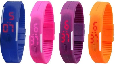 NS18 Silicone Led Magnet Band Combo of 4 Blue, Pink, Purple And Orange Digital Watch  - For Boys & Girls   Watches  (NS18)