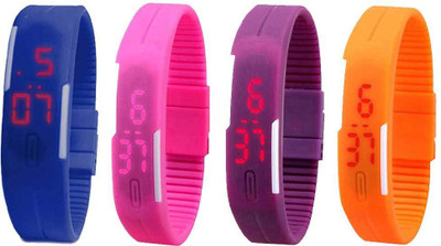 

Kissu Led Magnet Band Combo of 4 Blue, Pink, Purple And Orange Watch - For Men & Women
