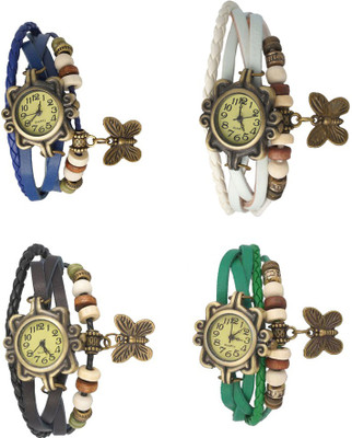 

Kissu Vintage Rakhi Combo of 4 Blue, Black, White And Green Watch - For Women