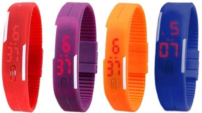 NS18 Silicone Led Magnet Band Combo of 4 Red, Purple, Orange And Blue Digital Watch  - For Boys & Girls   Watches  (NS18)