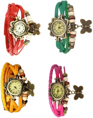 NS18 Vintage Butterfly Rakhi Combo of 4 Red, Yellow, Green And Pink Analog Watch  - For Women   Watches  (NS18)