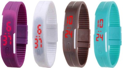 NS18 Silicone Led Magnet Band Watch Combo of 4 Purple, White, Brown And Sky Blue Digital Watch  - For Couple   Watches  (NS18)