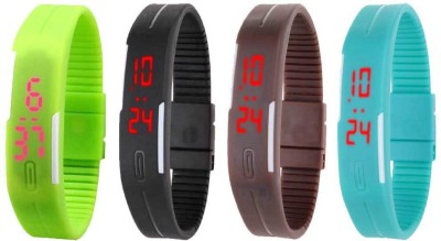 NS18 Silicone Led Magnet Band Watch Combo of 4 Green, Black, Brown And Sky Blue Digital Watch  - For Couple   Watches  (NS18)