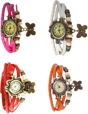 NS18 Vintage Butterfly Rakhi Combo of 4 Pink, Red, White And Orange Analog Watch  - For Women   Watches  (NS18)