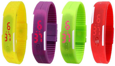 

NS18 Silicone Led Magnet Band Watch Combo of 4 Yellow, Purple, Green And Red Watch - For Couple