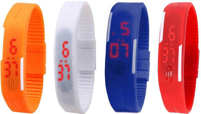 

NS18 Silicone Led Magnet Band Watch Combo of 4 Orange, White, Blue And Red Watch - For Couple