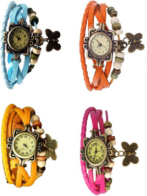 

Kissu Vintage Rakhi Combo of 4 Sky Blue, Yellow, Orange And Pink Watch - For Women