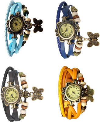 

NS18 Vintage Butterfly Rakhi Combo of 4 Sky Blue, Black, Blue And Yellow Watch - For Women