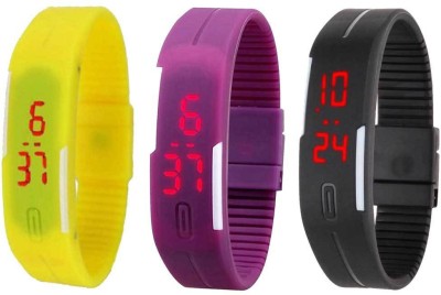 NS18 Silicone Led Magnet Band Combo of 3 Yellow, Purple And Black Digital Watch  - For Boys & Girls   Watches  (NS18)