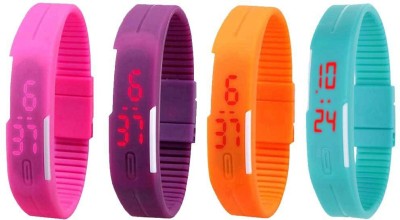 NS18 Silicone Led Magnet Band Watch Combo of 4 Pink, Purple, Orange And Sky Blue Digital Watch  - For Couple   Watches  (NS18)