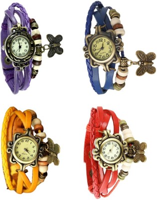 NS18 Vintage Butterfly Rakhi Combo of 4 Purple, Yellow, Blue And Red Analog Watch  - For Women   Watches  (NS18)