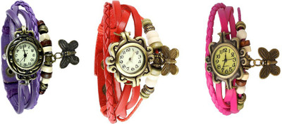 

Kissu Vintage Rakhi Watch Combo of 3 Purple, Red And Pink Watch - For Women