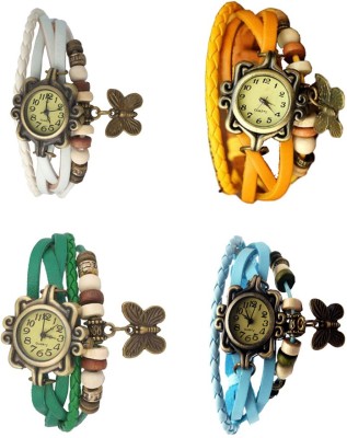 NS18 Vintage Butterfly Rakhi Combo of 4 White, Green, Yellow And Sky Blue Analog Watch  - For Women   Watches  (NS18)