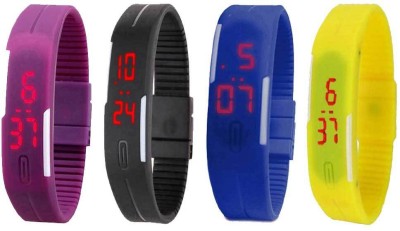 NS18 Silicone Led Magnet Band Combo of 4 Purple, Black, Blue And Yellow Digital Watch  - For Boys & Girls   Watches  (NS18)